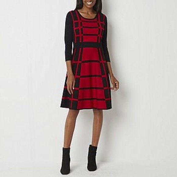 Danny & Nicole Women Knit Dress Medium Red Half Sleeve Midi A-line Sweater New - Picture 13 of 13